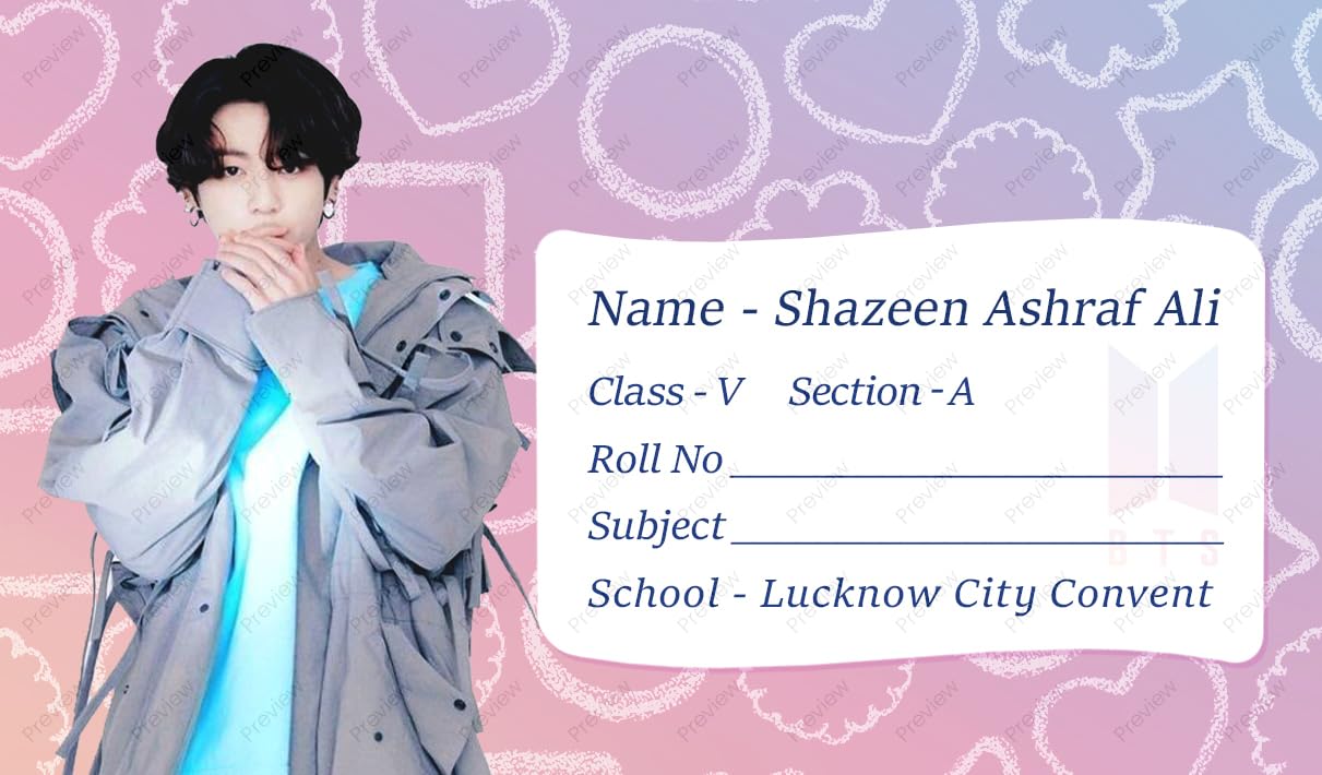 BTS Themed Student Name Label Stickers – Set of 40 | Waterproof & Easy Peel | School Supplies