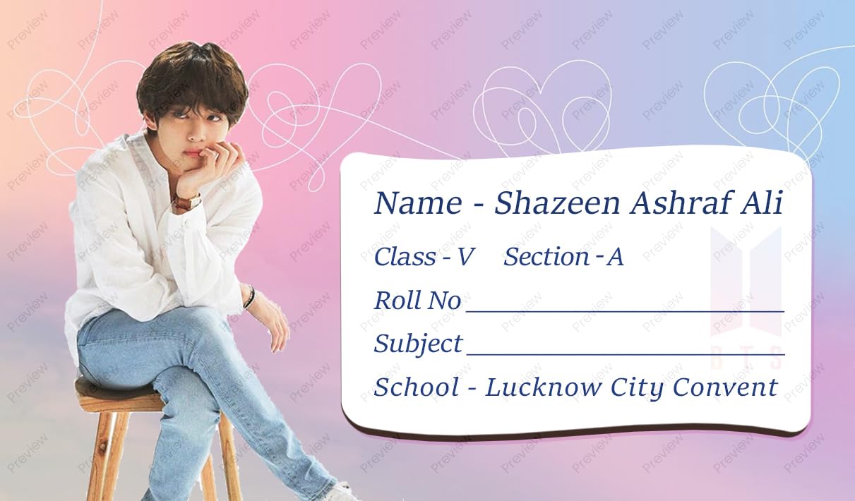 BTS Themed Student Name Label Stickers – Set of 40 | Waterproof & Easy Peel | School Supplies
