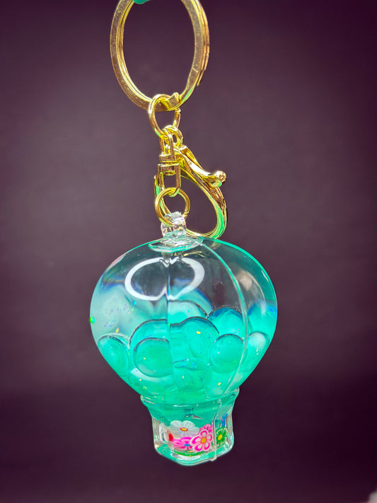 🎈 Mint Bubble Balloon Keychain – Liquid Glitter Charm with Wrist Strap