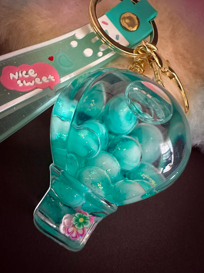 🎈 Mint Bubble Balloon Keychain – Liquid Glitter Charm with Wrist Strap