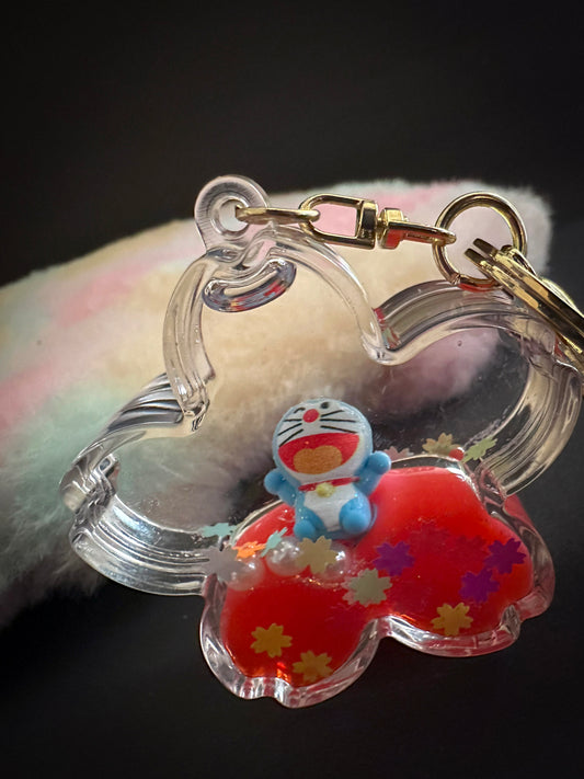 Doraemon Liquid Glitter Keychain – Cute Charm for Bags & Keys