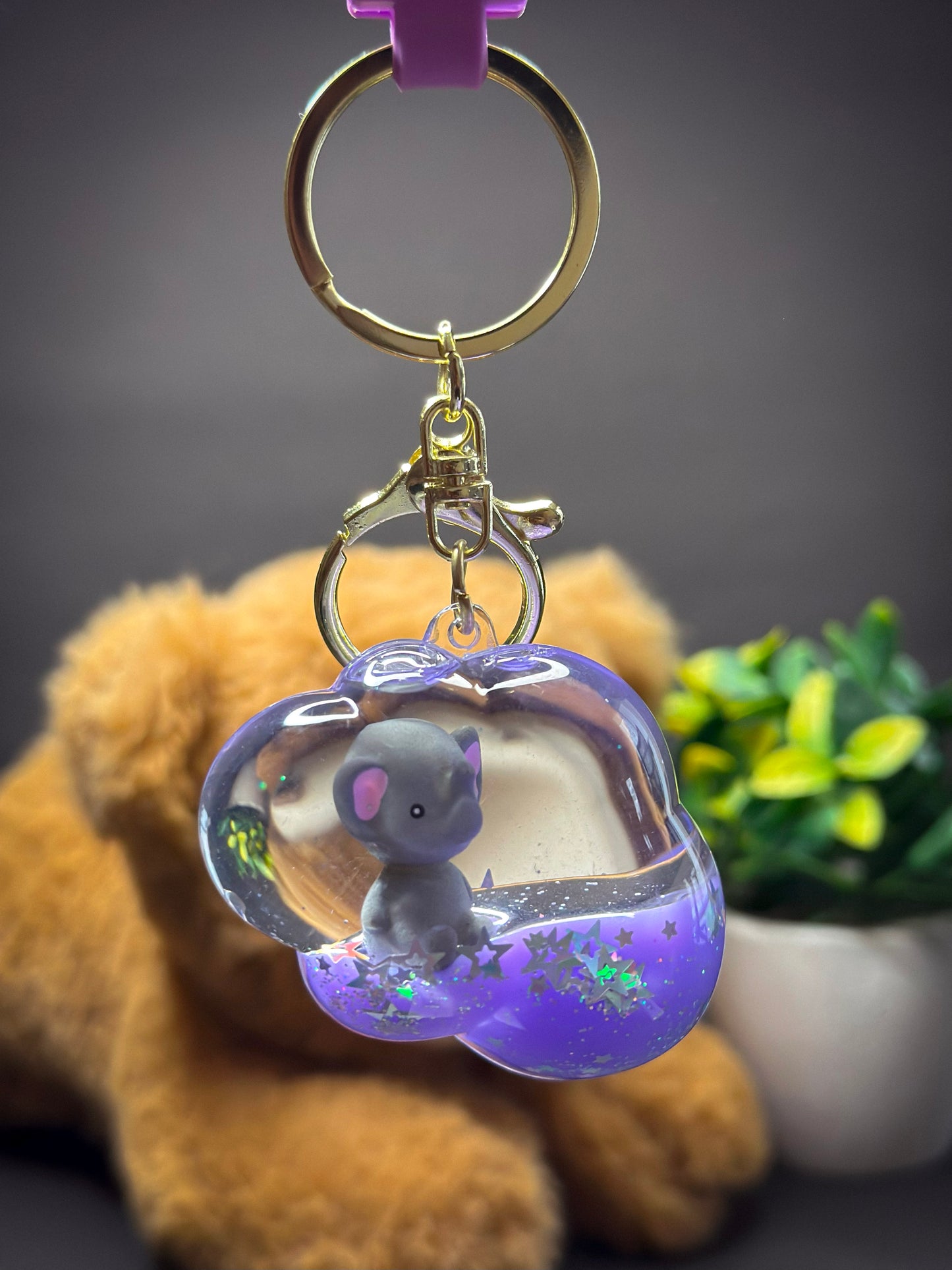 🐘 Purple Elephant Liquid Glitter Keychain – Cute Starry Charm
